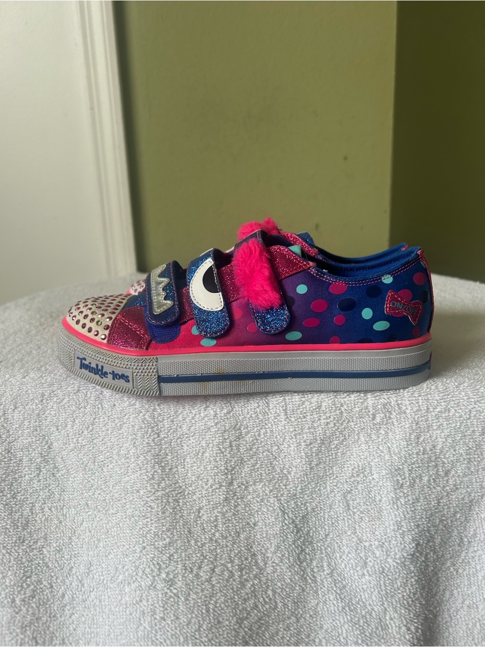 NWT Skechers Twinkle-Toes Girls' Glitter Monster Slip-On Sneakers - Pink & Blue - Picture 7 of 13